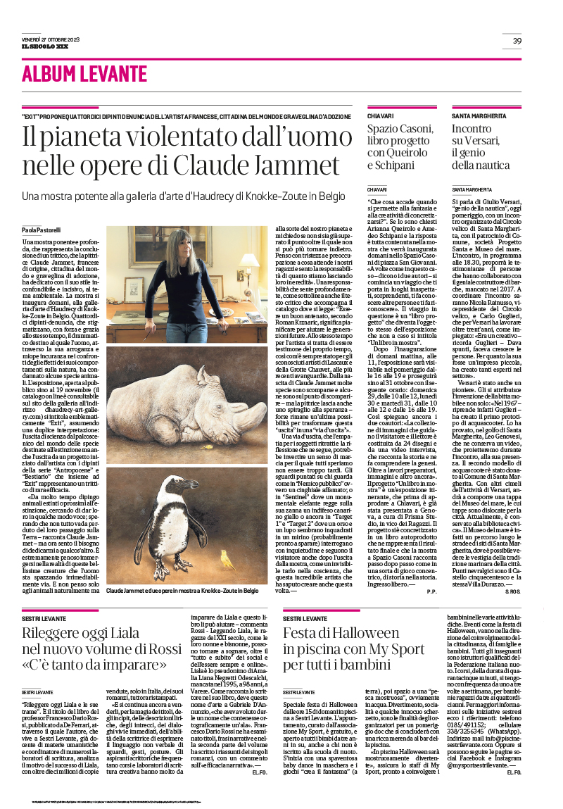 Claude Jammet - Article: Paola Pastorelli  - IL SECOLO XIX - d'Haudrecy Art Gallery - Knokke - Belgium - 2023