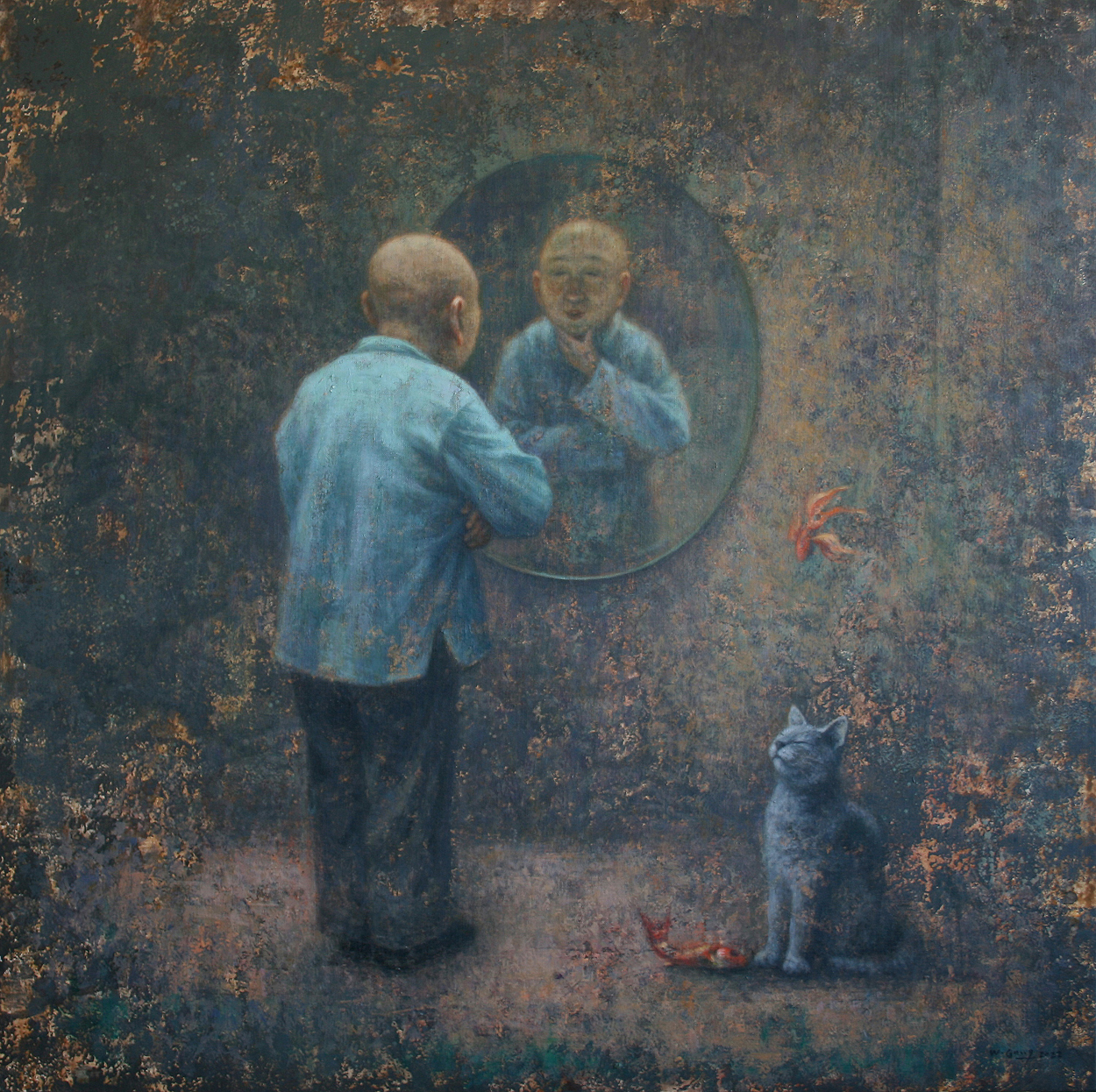 Wang Gang - At the mirror - oil on canvas - d'Haudrecy Art Gallery